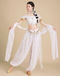 大人 アラビアン 全身コスチューム プリンセス アラジン お姫様 コスプレ衣装 白 レディース ジャズミン風 ベリーダンス 衣装セット レース&チュール 蝶々 かわいい 半袖 ショート丈トップ