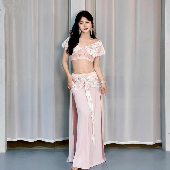 楽天市場】ベリーダンス 衣装 上下2点セット 大人 ピンク 花柄 Belly 