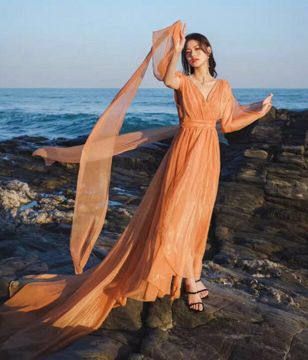 楽天市場】ロング丈 マキシ丈 ワンピース ボヘミア シフォン フレア  