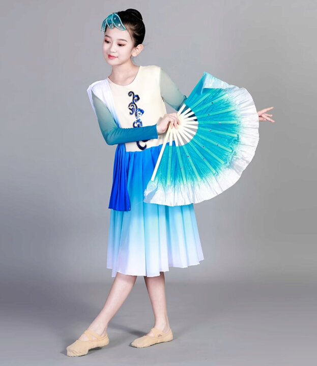 楽天市場】子供 ダンス ワンピース 長袖 ミドル丈 ミモレ丈 白青 