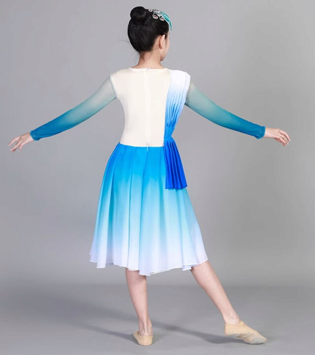 楽天市場】子供 ダンス ワンピース 長袖 ミドル丈 ミモレ丈 白青 