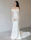 ウエディングドレス オフショルダー 長袖 ロング丈 マキシ丈 スレンダーライン トレーン 美シルエット エレガント 結婚式 披露宴 前撮り フォマール ウェディングドレス サテン シンプル カジュアル ファミリー ウエディングドレス 白 XS S M L XL 2XL 3XL