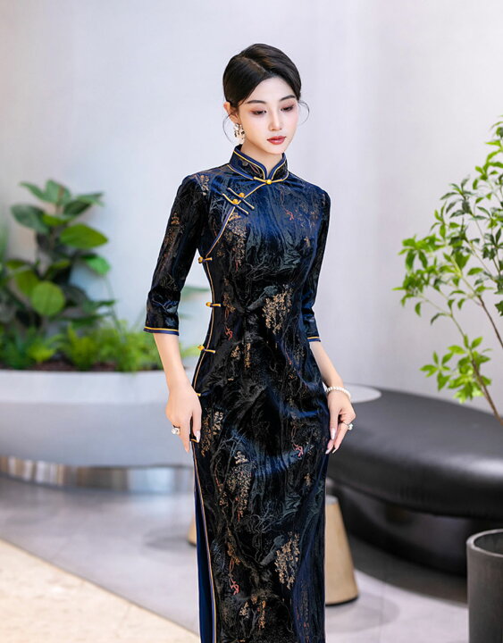 楽天市場】ベルベット ロング丈 チャイナドレス ママドレス ママの日  