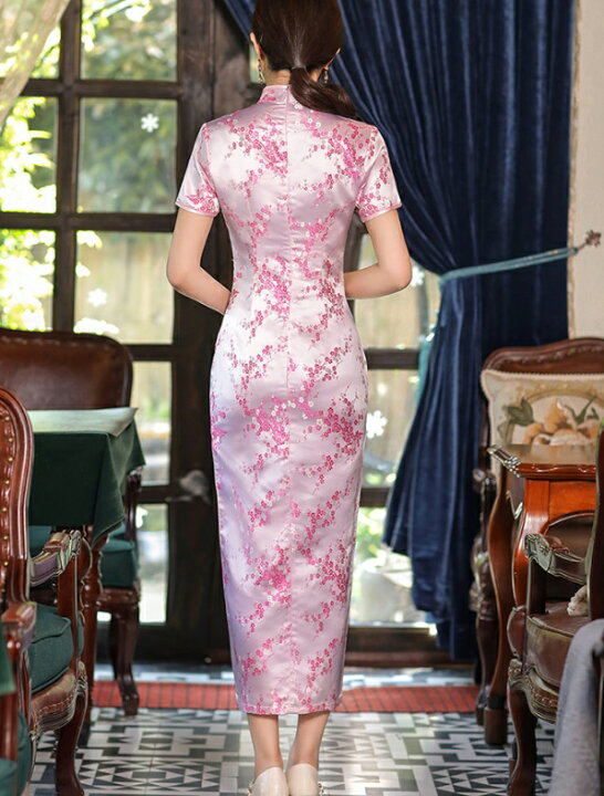 楽天市場】チャイナドレス ロング丈 マキシ丈 半袖 チャイナ ドレス 前  