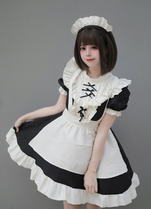 楽天市場】メイド服 半袖 メイドコス クラシックの黒白配色 大人 膝丈 