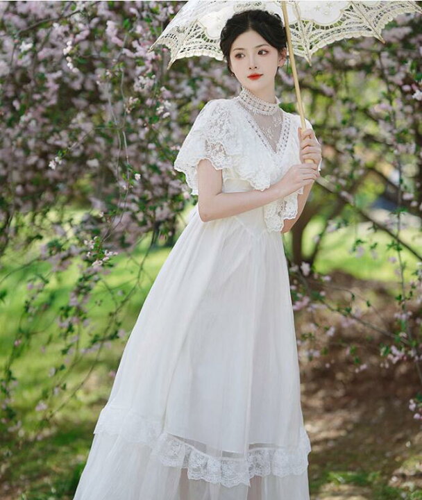 楽天市場】お姫様 レースのフリル いっぱい ワンピース 半袖 レトロ調  