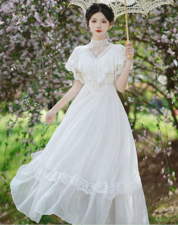 楽天市場】お姫様 レースのフリル いっぱい ワンピース 半袖 レトロ調  