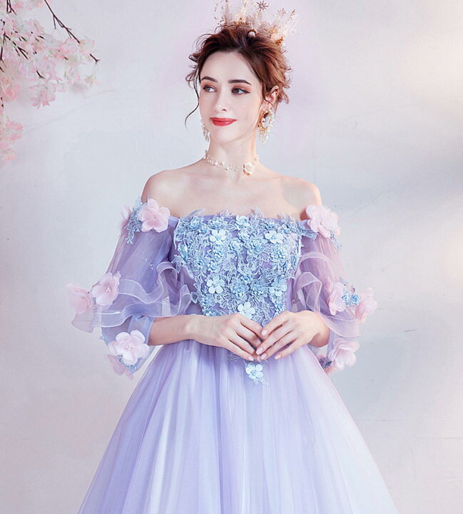 楽天市場】藍紫色 カラー ウエディングドレス ロング丈 カラードレス  