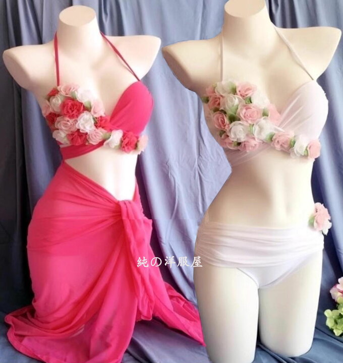 ビーズ装飾ピンクセパレート水着 ワンショルダーワンピース 春水着 夏  