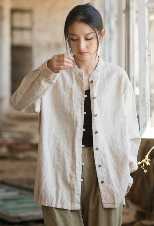 楽天市場】リネン シャツ 綿麻 麻 ブラウス 長袖 ナチュラル服 春夏 