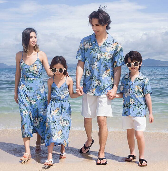 楽天市場】親子 ペアルック 夏服 リゾート風 アロハ カジュアル服 花柄 