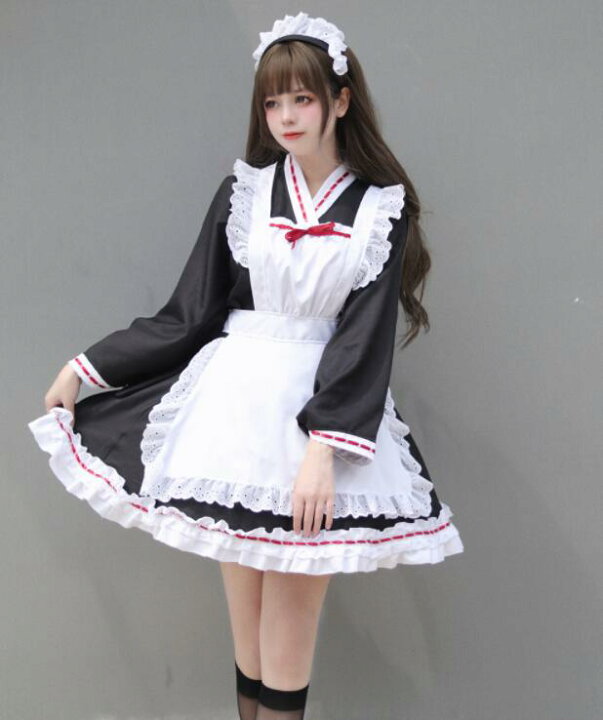 楽天市場】メイド服 改良 着物 和物ドレス 長袖 和風 メイドコス 膝丈 