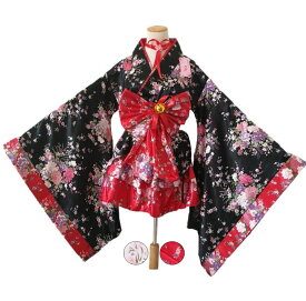 着物 花魁 着物 和服 レディース メイド服 和柄 ドレス 膝丈 着物ドレス 和風 ロリータ服 上下セット 振袖 大きいリボン ダンス ハロウィン 巫女 仮装 変装 コスチューム 大人 可愛い セクシー 花柄 ショート丈 和服 COSPLAY ピンク レッド S～3XL