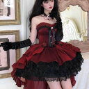 ゴシック ロリータ ドレス チューブトップドレス 大人 ショート丈 膝丈 Aライン ふわふわ Lolita Dress 薔薇 お姫様 …