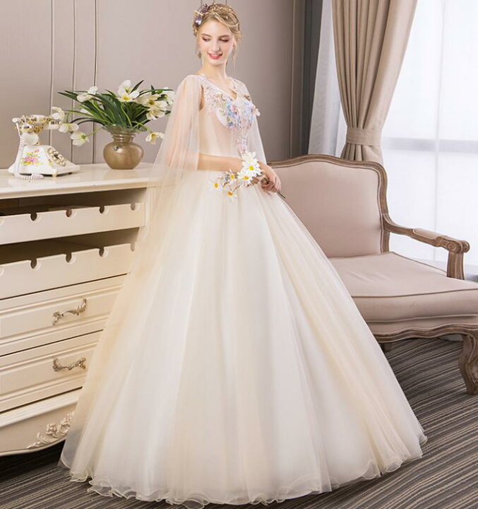 楽天市場】ドレス三点セット！シャンパン色ロングウェディングドレス  