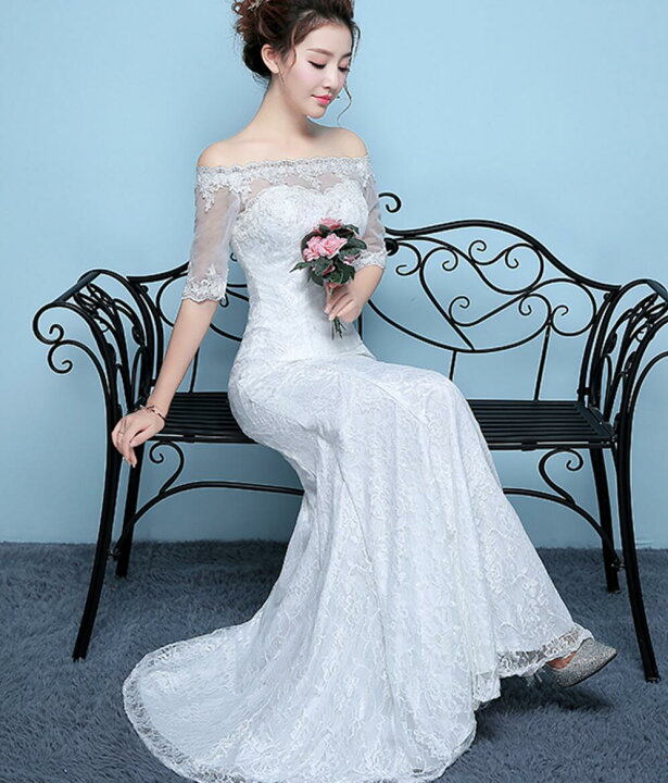 楽天市場 ロングウエディングドレス マーメイドドレス 美ライン 美しいカラードレス レース フォマール二次会ドレス パーティー撮影ドレス 海旅行ドレス 演出ロングドレス 結婚式花嫁ドレス 司会ドレス ドレスカバー対応可 白赤 純の洋服屋さん