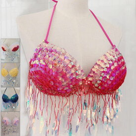 人魚姫 ブラジャー ビキニ 2点セット セパレート 水着 きらきら フリンジ 貝殻 光沢 ビキニ セクシー みずぎ レディース 人魚姫 コスチューム 夜店 水族館 コスプレ ダンス 衣装 演出 衣装 配色 グラデーション 可愛い ピンク ブルー イエロー 手作り オリジナル 送料無料