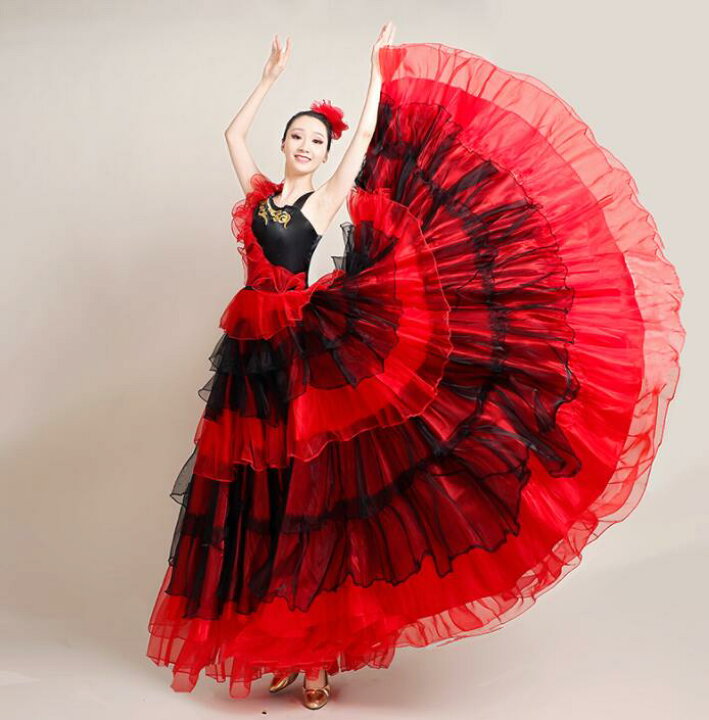 楽天市場】フラメンコワンピース 大きい裾 モダンドレス チュール  