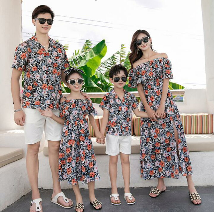 楽天市場 親子ペアルック 夏人気 花柄アロハシャツ ショートパンツセット 総柄ワンピース 可愛い 親子コーデ 家族 お揃い 夏ウェア 半袖セット フレア 花柄 ロング丈 ワンピース メンズ レディース 男の子 女の子 大人 子供服 沖縄 ハワイ 旅行美品 単品価格 純の洋服