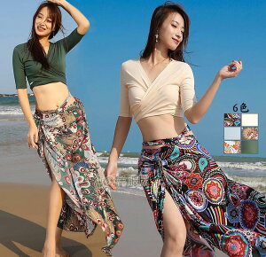 ベリーダンス 衣装 新作 ボヘミアン風 Belly dance 衣装 レディース 大人 半袖 ショート丈 前開きトップス Vネック 紐結ぶ 花柄 総柄 ロングスカート 民族風 エスニック花柄 紐 リボン スリット