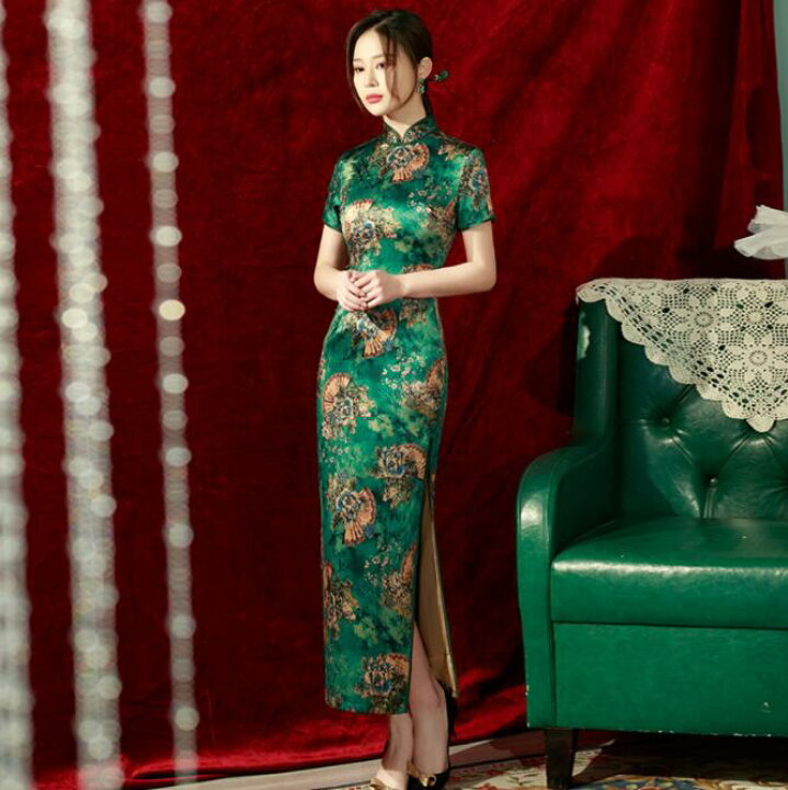 楽天市場】ロング丈 チャイナドレス エレガント 大人 中華 ドレス 半袖  