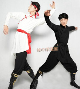 チャイナ服 カンフー 武術 太極拳 衣装 メンズ 大人 中華 民族 ダンス 衣装 チャイナボタン 長袖 ミドル丈 チャイナブラウス ゆったり 男性 モンゴル舞踊 チベット舞踊 ダンス 練習着 レッス