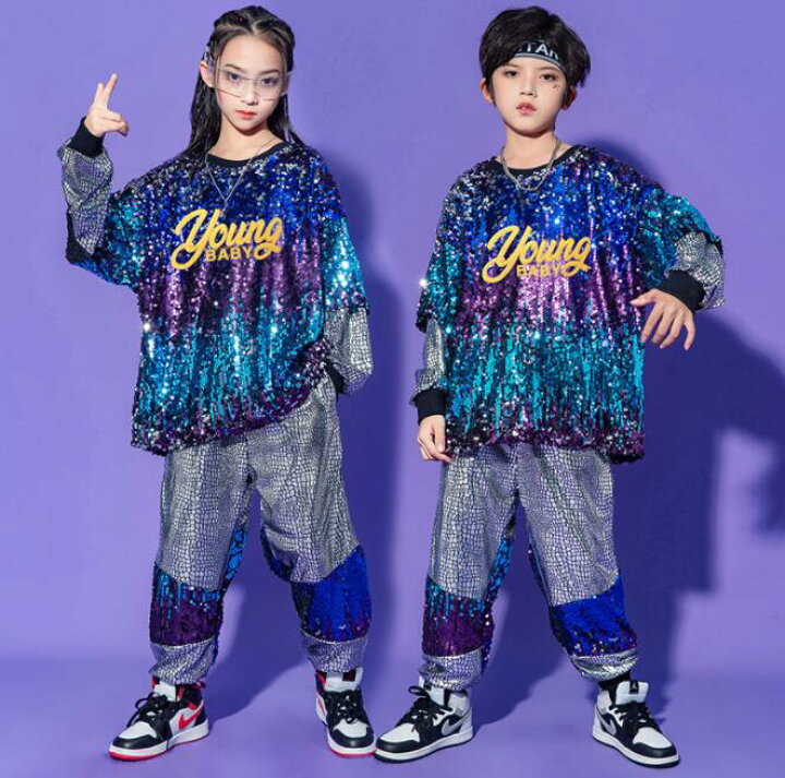 楽天市場】子供 ダンス 衣装 上下2点セット スパンコール きらきら 