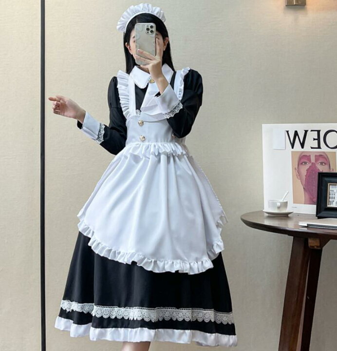 楽天市場】4点SET メイド服 大人 長袖 メイドコスチューム ロング 