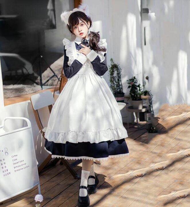 楽天市場】メイド服 長袖 ロング丈 メイドコス レディース 大人 メイド  