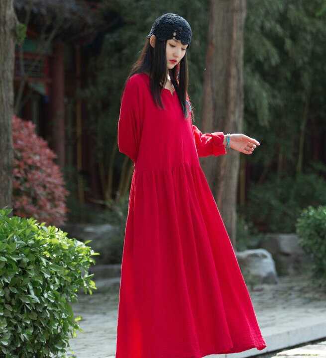 楽天市場】ワンピース ロング丈 綿麻ワンピース チェニック 長袖 