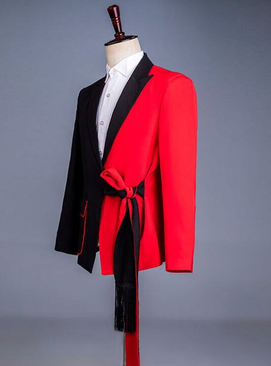 楽天市場】スーツ ステージ衣装 メンズ バイカラー 黒赤 ジャケット  