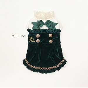 犬服 秋服 きゃんナナ クラシカルベロアワンピース SS-Lサイズ ブラウン グリーン チワワ プードル シーズ ドレス