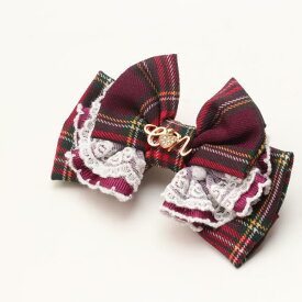 新作 犬 リボン 猫 【きゃんナナ】タータンチェックフリルバレッタリボン　LB-321　レッド グリーン アクセサリー りぼん