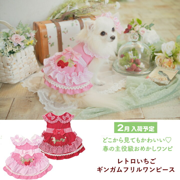 楽天市場】犬服 春 レトロいちごギンガムフリルワンピース SS-Lサイズ 