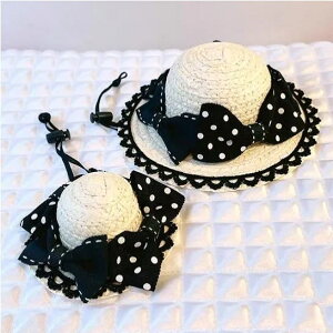 LULUDOLL ルルドール ブラックリボンの麦わら帽子 SSサイズ DA641  犬 猫 帽子 アクセ