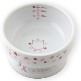 猫壱 食器 陶器 数量限定 　猫用 脚付ウォーターボウル レギュラータイプ Sakura Cat Ribbon 2024 猫の食器