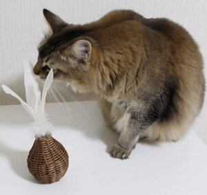 猫 おもちゃ 起き上がり【N4スタイル】ラタンウォブリングトイ ブラウン キャットトイ 猫 オモチャ 猫じゃらし 猫のオモチャ らたん ゆらゆら 揺れる