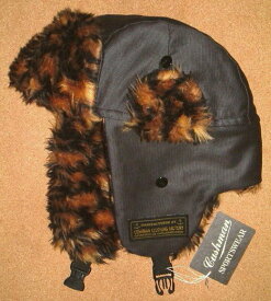 【CUSHMAN クッシュマン】 コットン100％ ジャングルクロス生地 肉厚 フェイクファー ボア 素材 レオパード柄 防寒 アビエーターキャップ (ブラック) 黒 ヒョウ柄 豹柄 キャップ アビエイターキャップ 飛行帽 帽子 トルーパーキャップ フライトキャップ パイロットキャップ