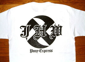 【PONY EXPRESS ポニーエクスプレス】 ヘビーオンス コットン生地 プリント 半袖 Tシャツ ≪KAMA-卍 ロゴ≫ (ホワイト×ブラック) 白 黒 バイカー ホットロッド マンジ まんじ メンズ 鎌卍 卍 アウトロー ハードコア タトゥー チョッパー ウェストライド スカルフライト