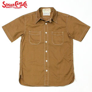 No.SC38700 SUGAR CANE VK[P[FICTION ROMANCE8.5oz. BROWN WABASH STRIPES/S WORK SHIRT