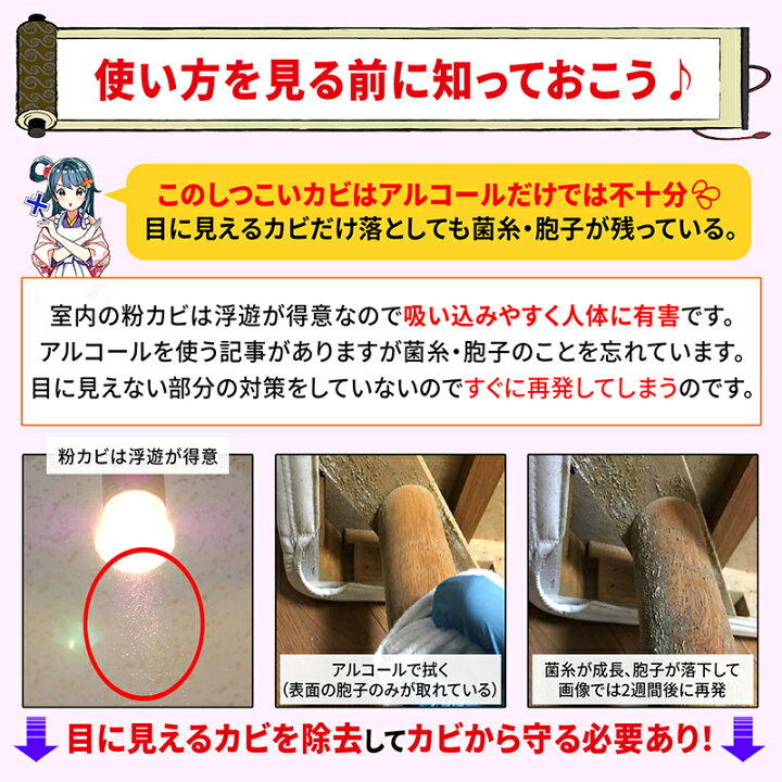 楽天市場】カビ カビ取り 粉カビ用 カビ取り侍 液スプレー 500g 非塩素  