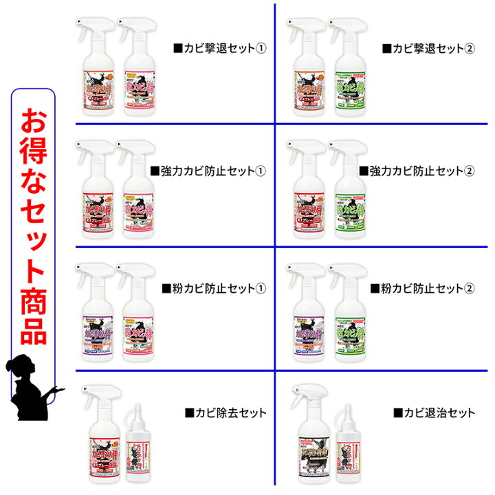 楽天市場 カビ取り 防カビ カビ撃退セット１ カビ取り侍液スプレー500g標準タイプと防カビ侍アルコールタイプ350mlのセット 部屋の壁紙 布製のマット 布団 ソファ カバー 砂壁 土壁 風呂の頑固なカビ 細菌を強力に除去して防カビ塗料でカビ防止 じゅんせんどうのカビ洗剤