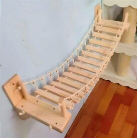 キャットタワー 木製 無垢材 吊り橋 ロープ橋 ロープのはしご 猫ベッド 遊び場 ハンモック ストレス解消 運動不足解消 組み立て簡単 壁掛け おしゃれ かわいい ねこ キャットウォーク ペット用品 グッズ プレゼント ギフト 贈り物 新生活 (長さ50cm/100cm/120cm/140cm)