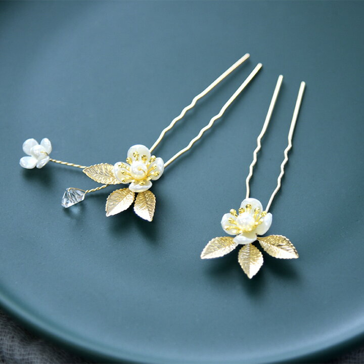 楽天市場】髪飾り 4点セット ヘアピン コーム かんざし パール 白 花  