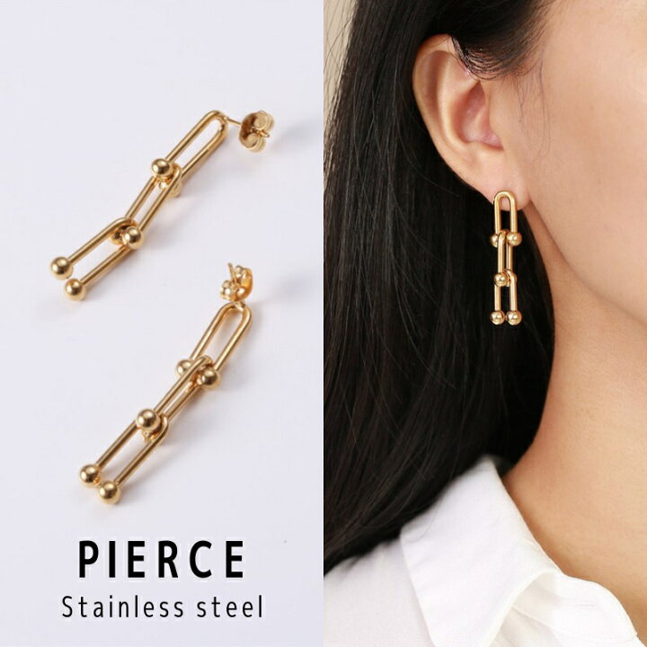 楽天市場】ピアス リンク チェーン 3連 金属アレルギー対応  