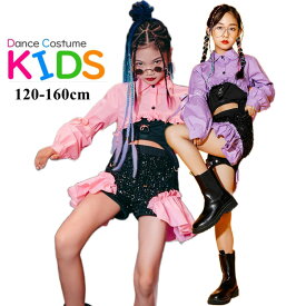 短納期 キッズダンス衣装 セットアップ チアガール ヒップホップ ヘソ出し 女の子 tシャツ パンツ タンクトップ 3点セット キッズ ダンス ガールズ 可愛い スパンコール衣装