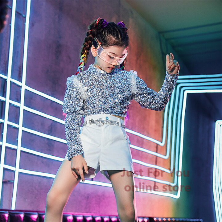 楽天市場】即納 シルバー 女の子 スパンコール ダンス衣装 