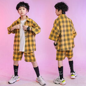 キッズダンス衣装　ギンガムチェック 単品販売 半袖tシャツ ダンクトップ サルエルパンツ 短パン ジャズ 体操 jazz 男女兼用 110 120 130 140 150 160 170cm