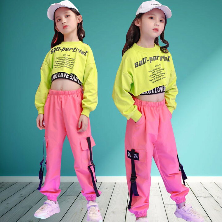 楽天市場 ダンス ヒップホップ 衣装 子供 キッズ ダンス衣装 女の子 韓国 子供服 原宿風 長袖 パーカー シャツ トップス ズボン トップス パンツ ベスト ロングパンツ 練習用 舞台 社交ダンス 舞台 ファッション 可愛い きれい オシャレ ピンク グリーン 110 180 Just