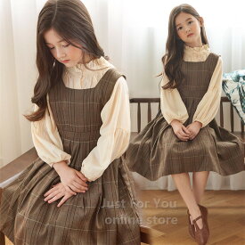 卒業式 女の子 きれいめ 子供服 セットアップ キッズ 春秋 シャツ ワンピース ジャンパースカート 韓国子供服 フォーマル ドレス チェック おしゃれ 可愛い ジュニア服 入園入学 ピアノ 発表会 お宮参り 七五三 お嬢様 110 120 130 140 150 160cm